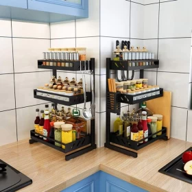 Metal Spice Rack Organizer Stand For Kitchen Countertop And Utensils