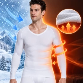 Men Thermal Compression Slimming Warm Undershirt-White017