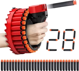 لعبة مسدس الطلقات الاتوماتيكي مع مشبك خرطوشة دوار 28 طلقة - اسود احمر