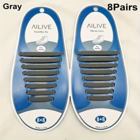 16 قطعة رباط حذاء سيليكون بدون ربط للأحذية الرياضية - رمادي