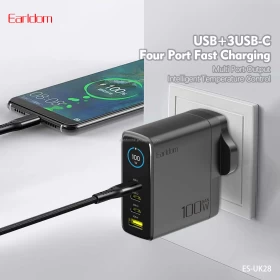 Earldom 100W USB-C PD Fast Charging Power Adapter – 1 USB + 3 USB-C Ports