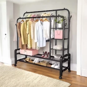 رف تخزين متعدد الأغراض للملابس والأحذية والمعاطف أسود-150 سانتي