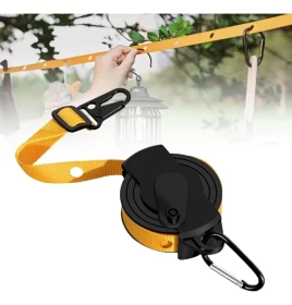 حبل غسيل متنقل بطول 12 قدم – أصفر  مثالي للسفر والتخييم