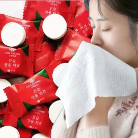 مناديل سفر مضغوطة من القطن مع عبوة قابلة لإعادة الإغلاق – 20 قطعة