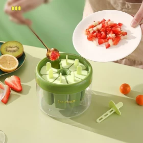 قالب آيس كريم منزلي – 8 فتحات لصنع المثلجات مع غطاء