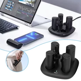 محطة باور بانك WST 4-in-1 Docking Power Bank Station مع 4 بطاريات 5000mAh – شحن متعدد للأجهزة
