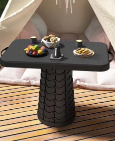 كرسي قابل للطي مع طاولة – أسود